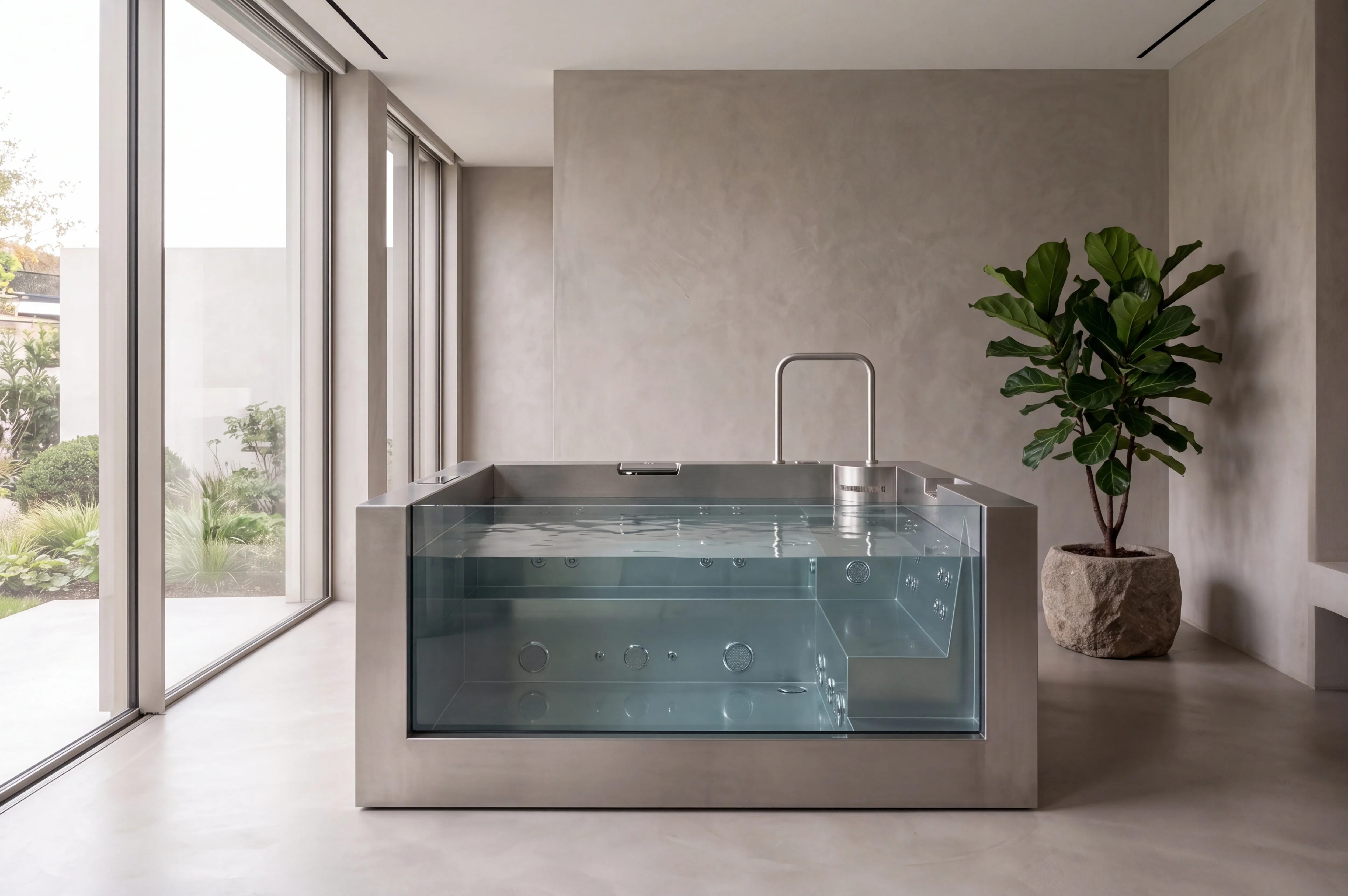 Square swim spa installation at a private luxury villa